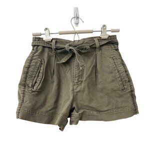 Splendid Womens Olive Green Denim Paperbag Waist Tie Shorts Size Small